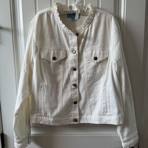 Draper James White Ruffled Jean Jacket 2XL